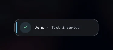 Whispers completion notification after inserting text